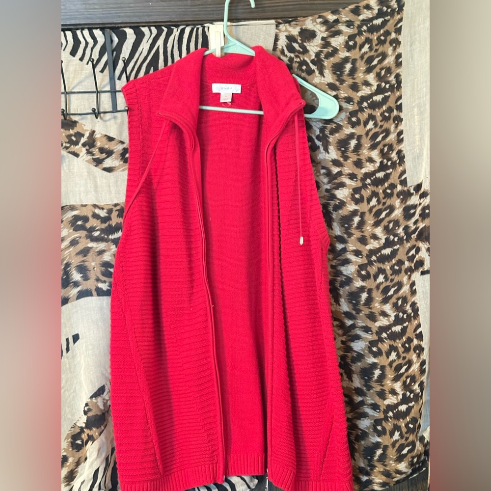 CJ Banks Red Open Front Cardigan